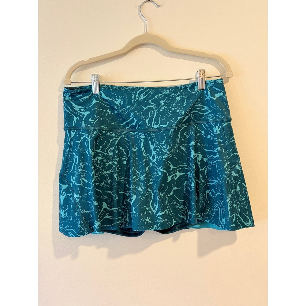 Athleta Ace Printed Tennis Skort 13.5 Teal Marble Athletic Skirt Large NWT